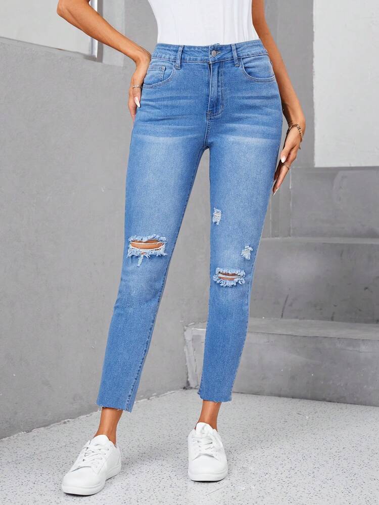 Raw Hem Ripped Skinny Jeans
