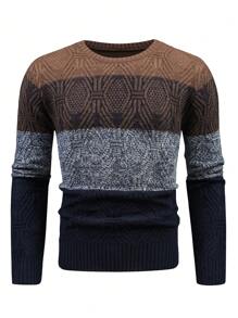 Manfinity Homme Men Geo Pattern Colorblock Sweater - Multicolor - View 1