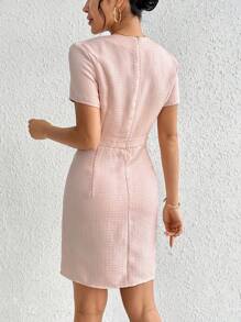SHEIN Privé Flap Detail Button Front Dress - Pink - View 2