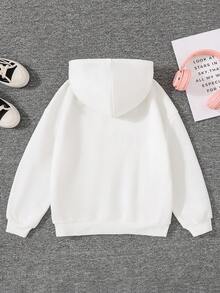 少女猫咪印花落肩卫衣 - 白色 - 查看 2