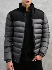 RueChic Men Two Tone Zip Up Down Coat - Grey - View 3