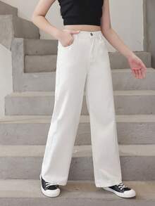 Cô gái Tween Dây kéo bay Quần legging thẳng - trắng - Xem 4