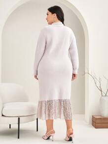 Modelyn Plus Turtleneck Lace Hem Sweater Dress - Dusty Pink - View 2