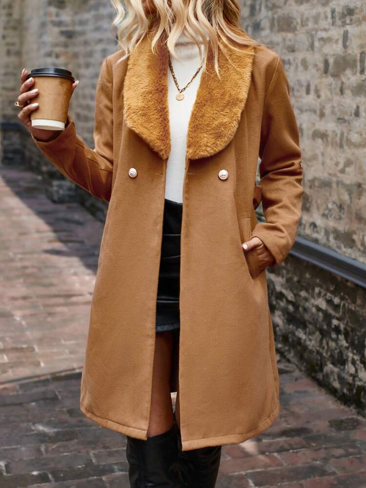 Borg Collar Belted Overcoat Fall Cloth For Women