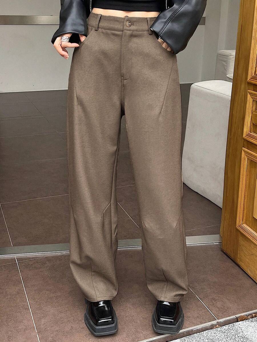 DAZY High Waist Slant Pocket Pants - Brown - View 1