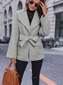 SHEIN LUNE Belted Quilted Coat Fall Cloth For Women - Light Grey - View 1