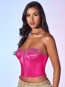 SHEIN BAE Top bandeau con tira cruzada de espalda abierta bustier - Rosa Fucsia - Ver 6