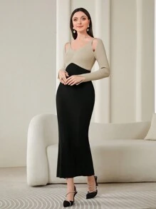 Modelyn 雙色鏤空毛衣洋裝 - 彩色 - 查看 3