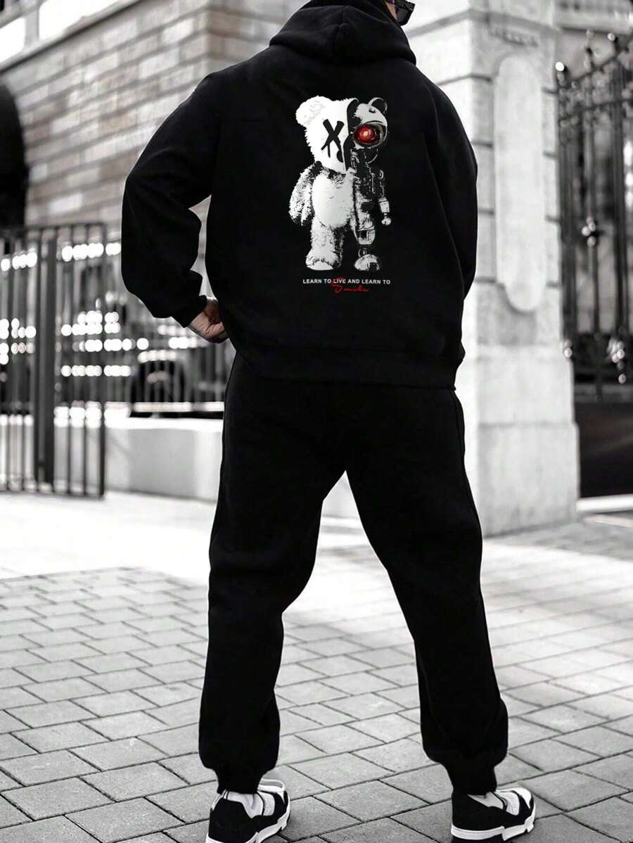 Manfinity LEGND Nam Đồ họa Hoạt hình Dây rút Áo Hoodie & Quần thể thao - màu đen - Xem 1