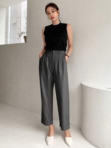 DAZY Casual zakelijke stijl effen taps toelopende broek, dames pantalon