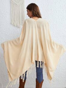 SHEIN VCAY Cárdigan de plumero bajo con fleco de manga murciélago