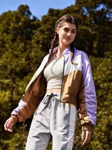 In My Nature Chaqueta acolchada para exteriores con cremallera, mangas fruncidas y bloques de color