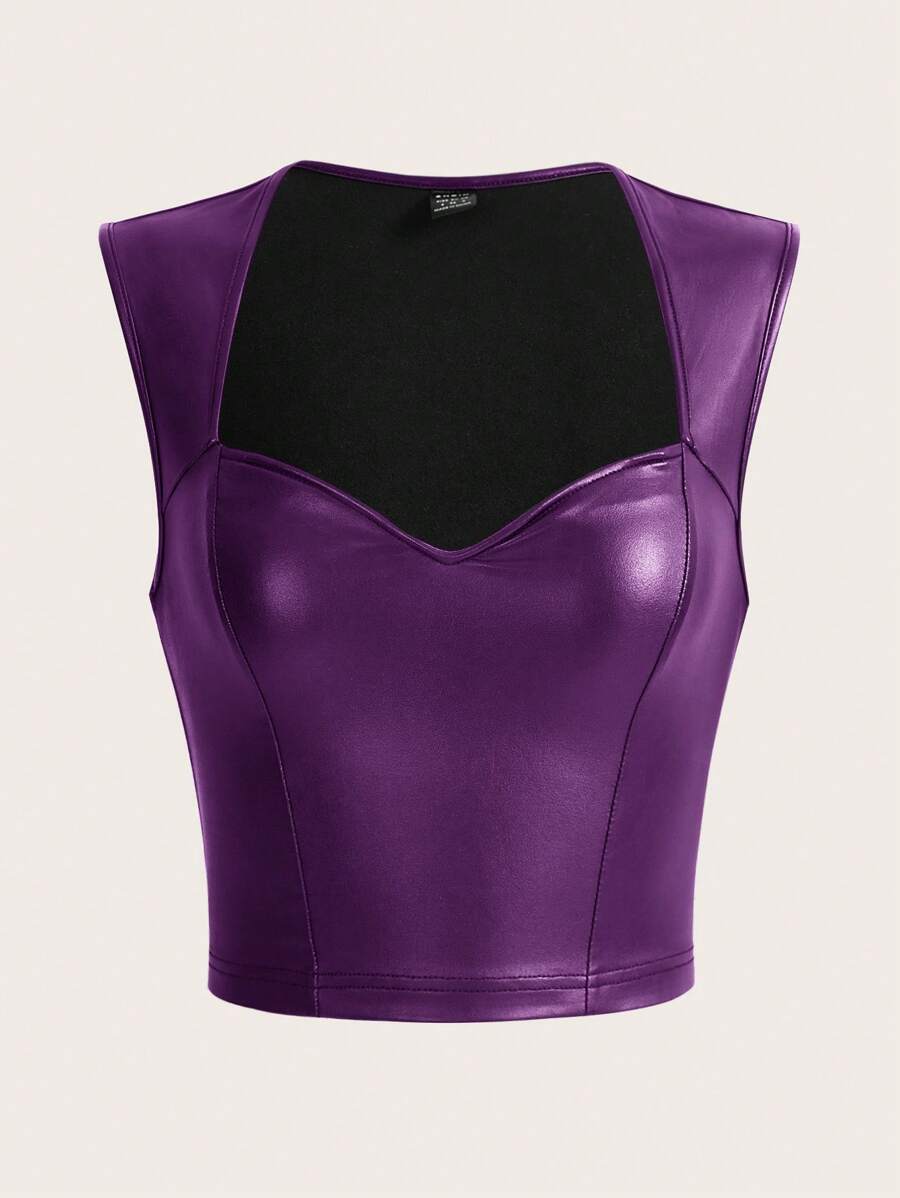 SHEIN ICON Sweetheart Neck PU Leather Tank Top - Purple - View 1