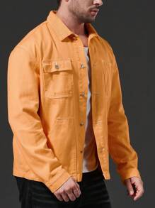 Manfinity Nam Plus Túi có nắp Áo khoác denim - Màu vàng - Xem 3