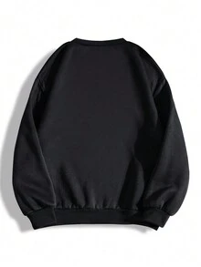 SHEIN EZwear Đồ họa chữ cái & bóng rổ Thả vai Áo nỉ - màu đen - Xem 2