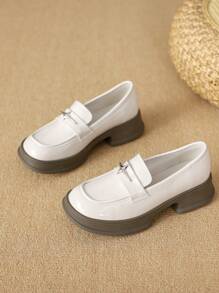 Women's Comfortable Platform Wedge Loafers With Chunky Heel - Beige - View 4