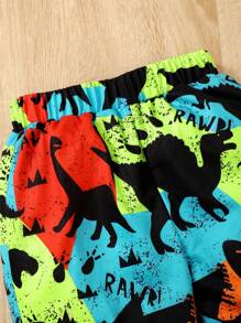 男童标语图案卫衣和恐龙印花运动裤 - 黑色 - 查看 6