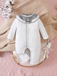 SHEIN Baby Girl Gingham Print Ruffle Trim Jumpsuit - Black and White - View 1