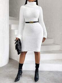 VaVaBold Vestido maxi de cuello alto de franela ajustado para mujer - Albaricoque - Ver 6