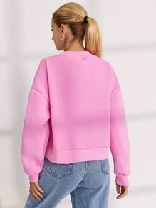 EURMUSE Slogan Graphic Drop Shoulder Sweatshirt - Coral Pink - View 2