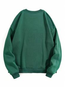 SHEIN Essnce Đồ họa Khẩu hiệu Lót nhiệt Áo nỉ - Màu xanh lá cây đậm - Xem 4