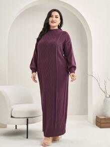 Mulvari Vestido de suéter con cuello de tortuga y hombros caídos en color rojo borgoña talla grande