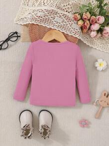 SHEIN Đứa bé gái Viền Ruffle Đồ đan Ribbed Áo thun - Màu Hồng Tươi - Xem 2