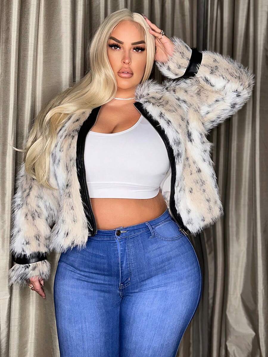 SHEIN SXY Hơn Mở Mặt trước 	
Fuzzy áo - Xám - Xem 1