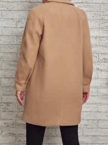 SHEIN LUNE Raglan Sleeve Pocket Patched Overcoat - Coffee Brown - View 2