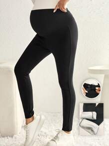 SHEIN Maternity Adjustable Waistband Leggings - Black - View 1