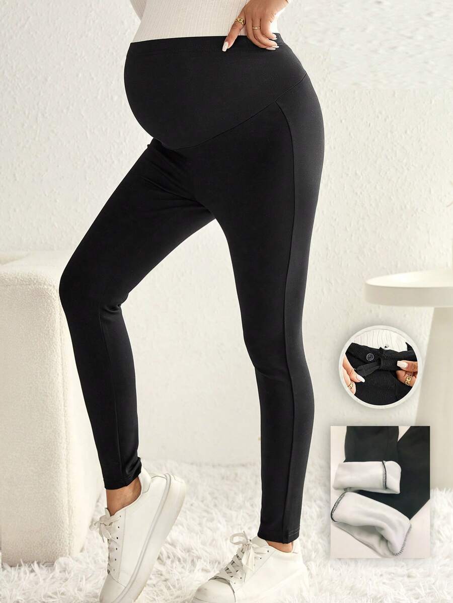 SHEIN Maternity Adjustable Waistband Leggings - Black - View 1