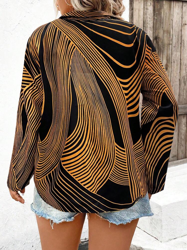 Plus Allover Print Roll Tab Sleeve Blouse