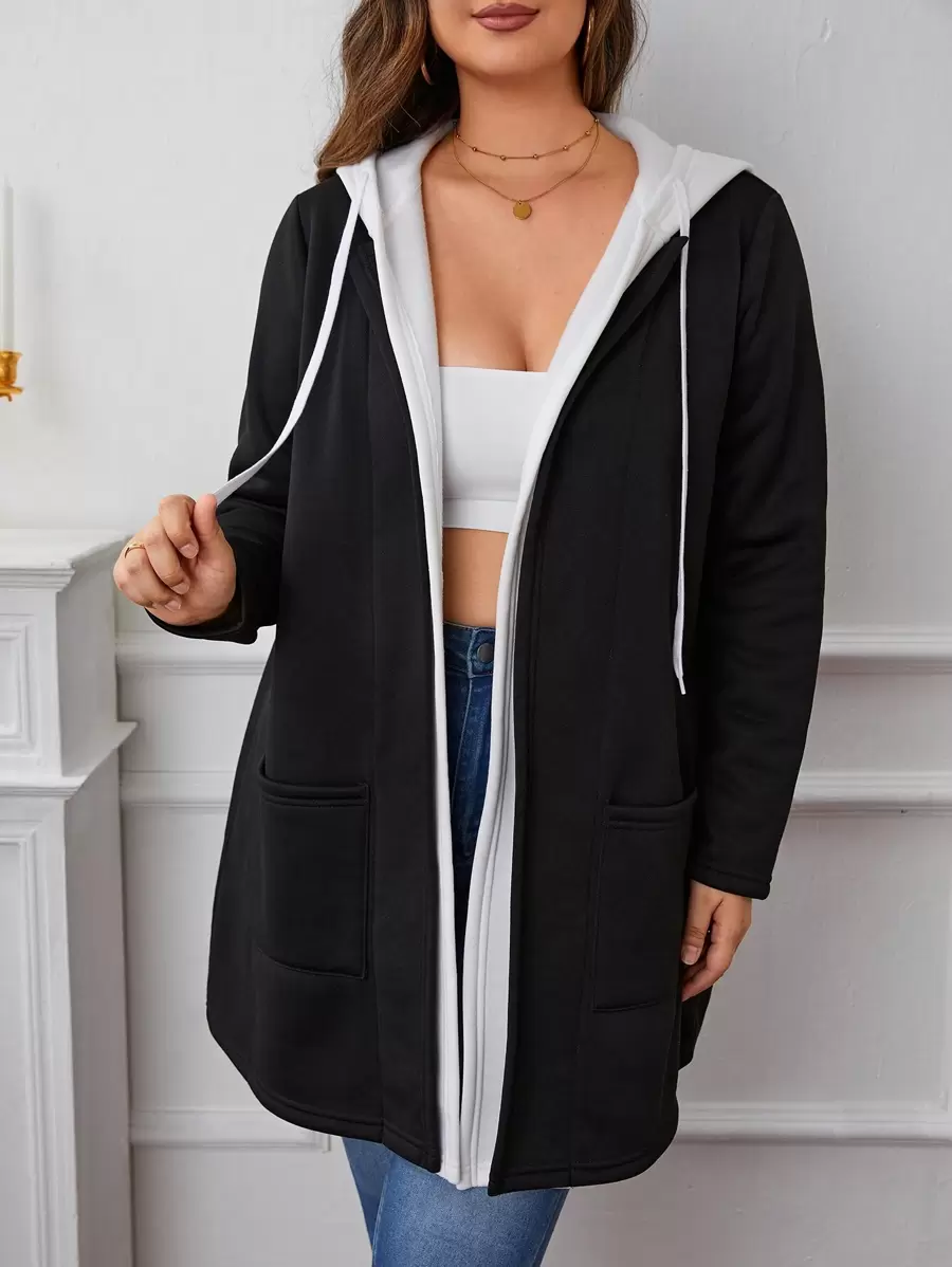 EMERY ROSE Plus Dual Pocket Drawstring Hooded 2 In 1 Coat Winter Fall Autumn