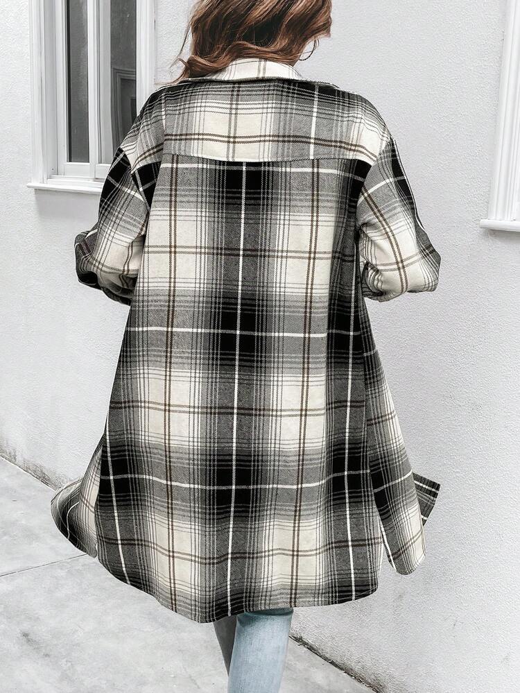 Plaid Print Drop Shoulder Coat