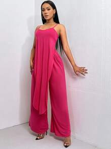 Slaydiva Áo Cami trơn & Quần ống rộng - Màu Hồng Tươi - Xem 3