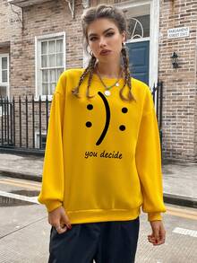 SHEIN EZwear Đồ họa Chữ cái Thả vai Áo nỉ - Màu vàng - Xem 6