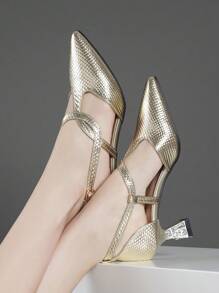 Women's Pointed Toe Chunky Heel Slip-On Pumps With Buckle