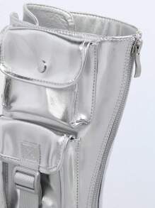 SHUZIA Botines de color metálico dedo de pie puntiagudo con cordón tobillo - Plateado - Ver 3