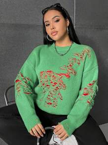 SHEIN EZwear Talla grande Jersey desgarro de hombros caídos