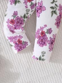 女嬰印花荷葉邊前蝴蝶結花邊下擺上衣和褲子 - 紫色 - 查看 8