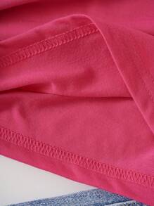 SHEIN EZwear 字母圖案T恤 - 玫紅色 - 查看 5