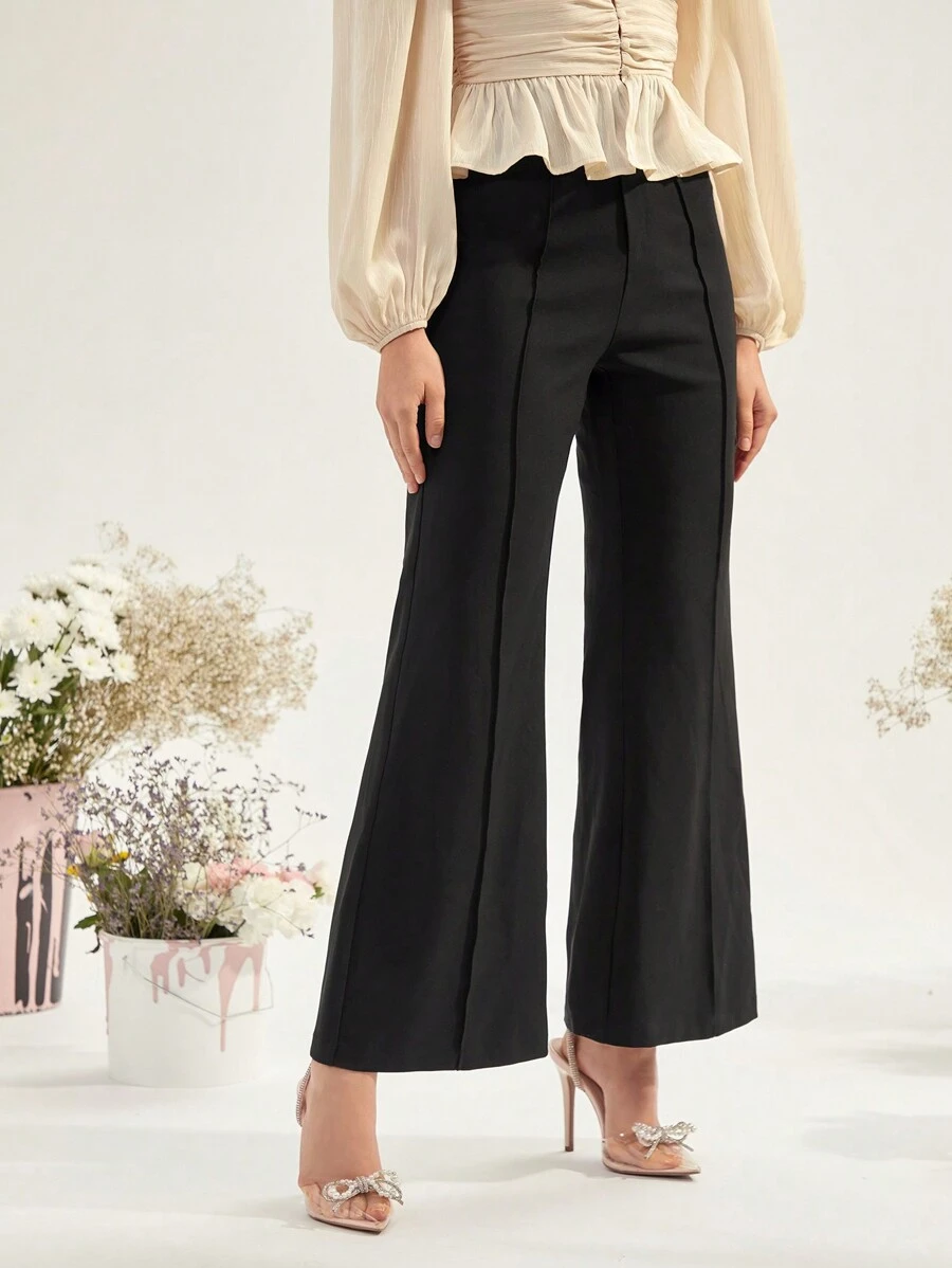 Enchnt High Waist Flare Leg Pants - Black - View 1