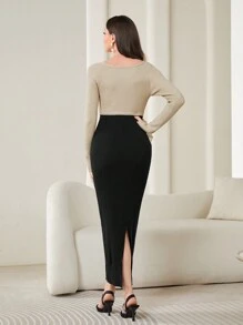 Modelyn 雙色鏤空毛衣洋裝 - 彩色 - 查看 2