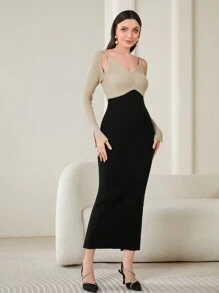 Modelyn 雙色鏤空毛衣洋裝 - 彩色 - 查看 6