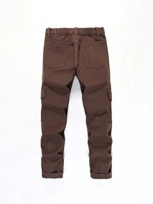 男童純色貨物口袋牛仔褲 - 咖啡棕 - 查看 2