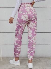 SHEIN LUNE Floral Print Knot Waist Pants - Multicolor - View 2