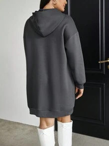 SHEIN Essnce Hơn Đồ họa Chữ cái Thả vai Đàm áo cánh có mũ - Xám - Xem 2