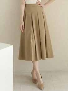 DAZY Cao eo Chi tiết xếp li Váy - Màu Khaki - Xem 4