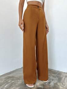 EURMUSE Solid Slant Pocket Suit Pants - Brown - View 5