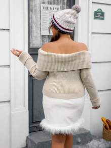 SHEIN EZwear Plus Pull Unicolore Pliable Col Bardot